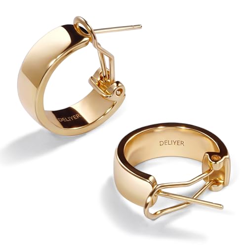 Deliyer Huggie Hoops Earrings Chunky Gold Hoop Earrings for Women Hypoallergenic Small Hoop Earrings Non Tarnish Everyday Wide Hoop Earrings Gifts(Gold)