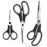 Office Scissors 3-Pack Multipurpose Scissors Set, Medium and Large, Craft Scissors Durable Design, Sewing Scissors Comfort Grip and Razor Sharp Blades, Home, School, Kitchen, Embroidery and More (3)