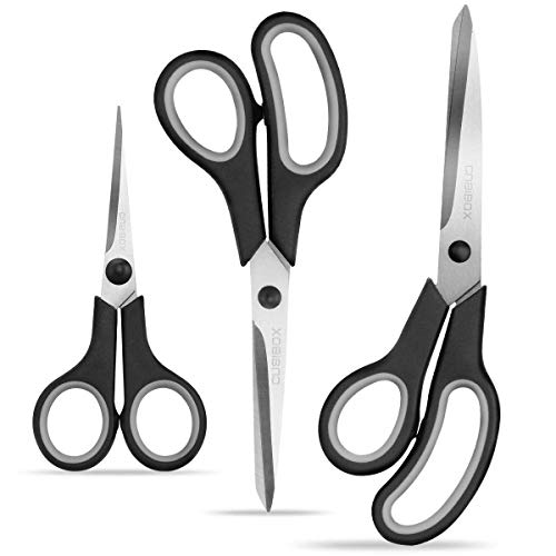Office Scissors 3-Pack Multipurpose Scissors Set, Medium and Large, Craft Scissors Durable Design, Sewing Scissors Comfort Grip and Razor Sharp Blades, Home, School, Kitchen, Embroidery and More (3)