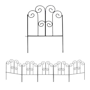 SCENDOR GARDEN Decoratief ijzeren tuinhek 43 cm x 1,5 m, pakket met 5 panelen, roestbestendige metalen omheiningspanelen voor bloembedden, moestuinen en landschapsarchitectuur, ontwerpen voor honden