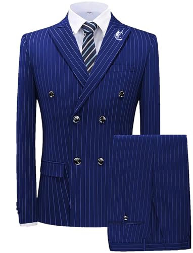 Pinstripe Suit Double Breasted Blazer Pants for Men 2 Piece Slim Fit Formal Business Suits Wedding Prom