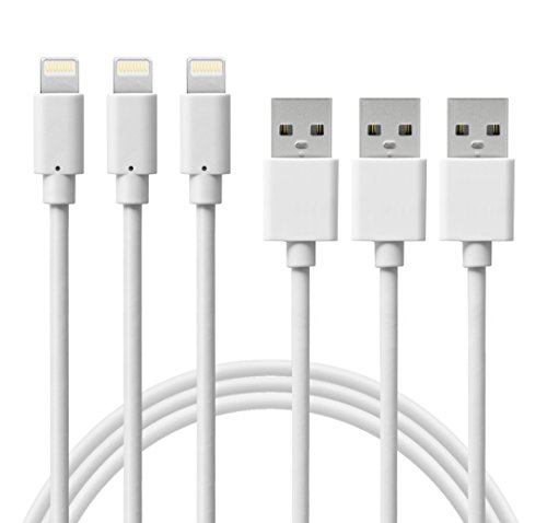 Charger 6-Feet Lightning to USB Charging Cable, Syncing and Charging cord for iPhone 6s Plus/ 6 /SE/5s 5c 5, iPad Air / mini / 4th Gen, iPod nano / touch - White (3 Pack)