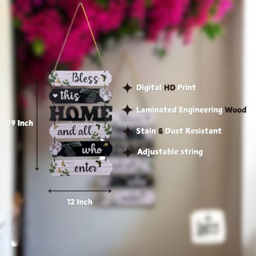 Image of Bless this home Wall Hanging for Home Decor | Hamsa Hand Decoration for Livingroom | Modern Artworks Items | Peace Charm Door Accent Decorative Hangings