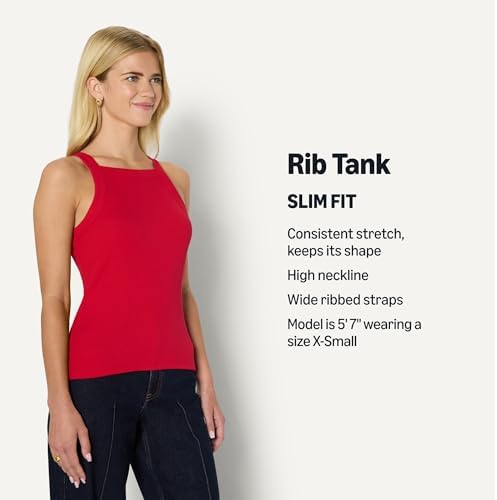 Amazon Essentials Women's Slim-Fit Stretch Rib High-Neck Tank with Consistent Stretch, Red, Medium - 3