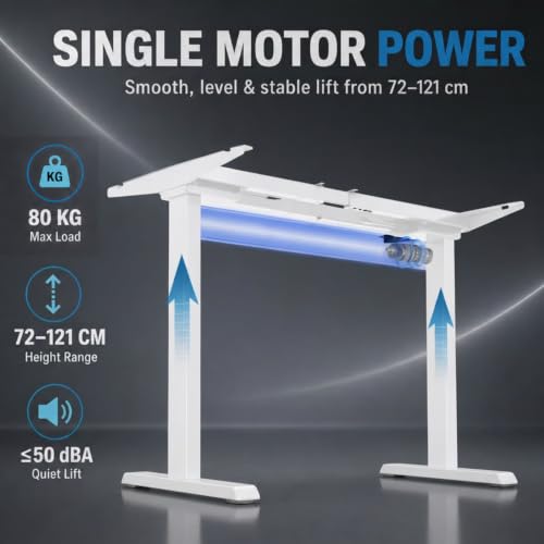 Image of Single Motor Electric Height Adjustable Desk Frame, Fits Table Tops 90-140cm Wide, Anti-Collision, 3 Memory Presets, Industry-Grade Steel, 3-Year Warranty, Sit-Stand Standing Desk Frame(White)