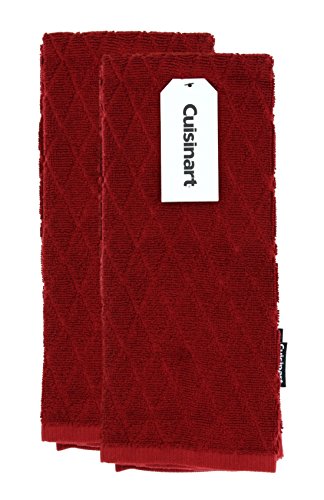 Cuisinart Bamboo Kitchen Towels, 2pk Red Dahlia - Soft, Absorbent, Durable Kitchen Hand Towels Set - Quick Drying Bamboo Cotton Blend Perfect for Drying Dishes or Hands, 16 x 26 Inches