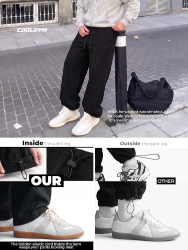 Image of Mens Baggy Sweatpants Adjustable Cuffs 2-in-1 Wide Leg Loose Gym Casual Lightweight Cotton Pants Pockets Drawstring