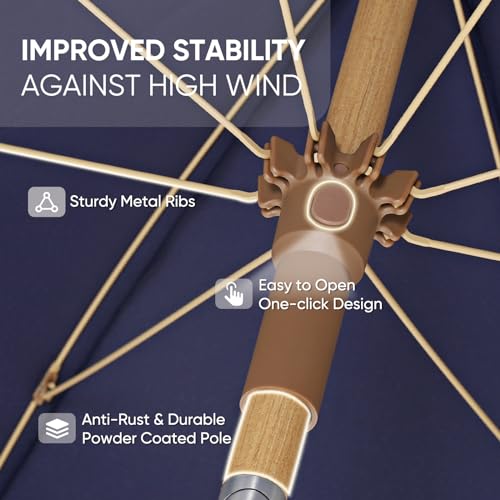 Image of Tempera Heavy Duty High Wind Beach Umbrella with Sand Anchor & Carry Bag | Patio Outdoor Umbrella with Aluminum Frame and Push Button Tilt, Ideal for Garden Lawn, UPF 60+