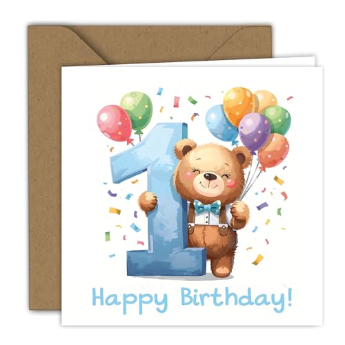 Edition Colibri Carte d'anniversaire – Illustration d'ours coloré | Carte pliée (15 x 15 cm) – avec enveloppe kraft – pré-imprimée à l'intérieur