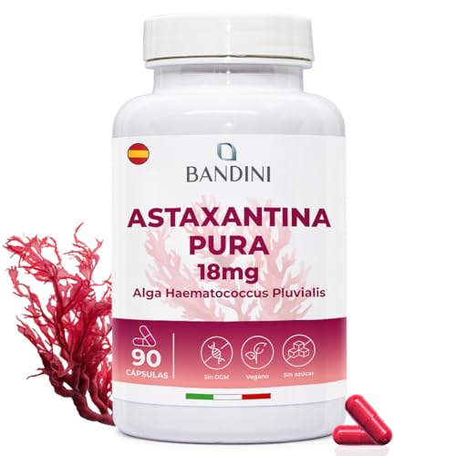 Bandini® Pure Astaxanthin 18 mg por cápsula | 90 cápsulas - 3 meses de suministro | Potente antioxidante natural del alga Haematococcus Pluvialis - Astaxantina natural, sin estearato de magnesio