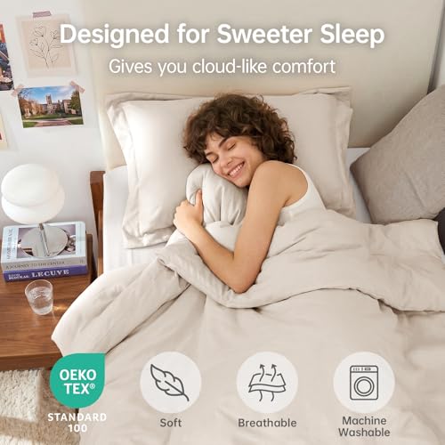 Image of MUXHOMO Beige Twin /Twin XL Comforter Set, All Season Ultra Soft Down Alternative Bedding - 2 Piece Lightweight Bed Set Includes 1 Comforter (68 inchx88 inch) and 1 Pillow Shams (20 inchx26 inch)