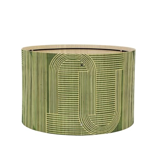 Image of Pendant Lamp Shade, Translucent Bamboo Made, 13.8x9 Inch, Modern Minimalist Style for Living Room, Bedroom (Green Pattern A)