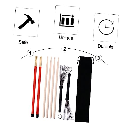 Set de accesorios para batería BESPORTBLE 9 piezas con baquetas de madera, cepillos de alambre y cepillos de jazz para percusión miniatura 5