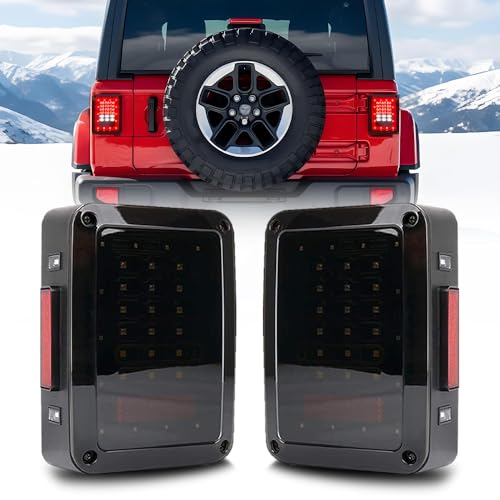 HANBKC Jeep JK Tail Lights Jeep JK LED Tail Lights Smoke Lens Rear Brake Lights with Turn Signal & Reverse Backup Light Plug & Play Replacement for Jeep Wrangler JK JKU 20072018 (Smoke)