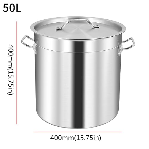 Stainless Steel Stock Pot with Fitted Cover,Tri-Ply Composite Bottom, Silver (17-50L) (50 Litre with Lid) - Image 3