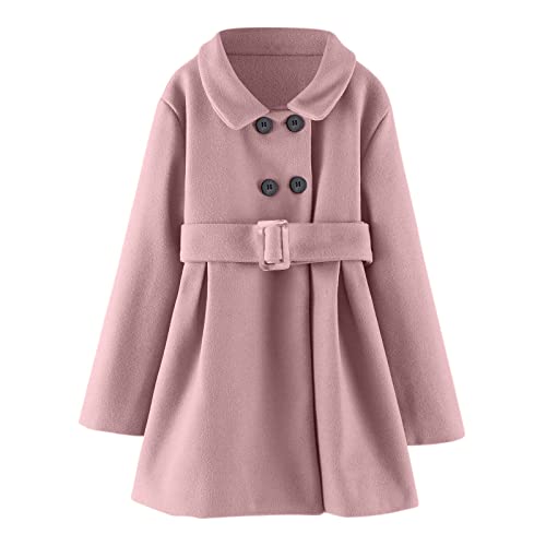 Image of Toddler Girls Classic Wool Blend Dress Coat Lapel Double Breasted Plain Peacoat Long Windproof Jacket (Pink, 2-3 Years)