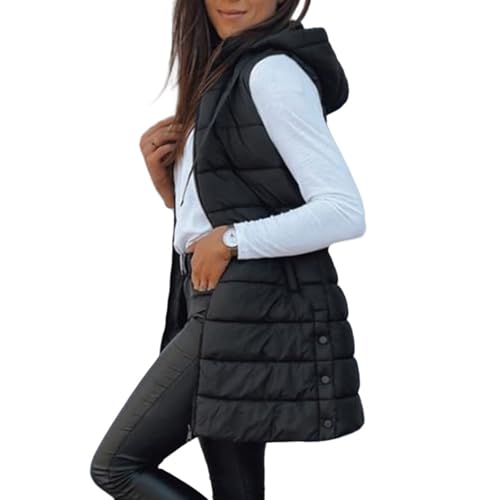 Long Puffer Vest Women Casual Sleeveless Puffy Jacket Quilted Hooded Vests Padded Coat Fall Winter Outerwear Gilet3