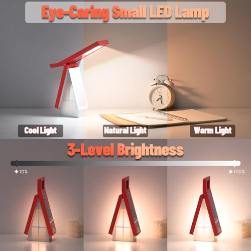 Image of Bedside Table Lamp for Kids, Rechargeable Small Cordless Table Lamp, 3 Color Modes, Dimmble Nightstand Lamp Touch Control, Foldable Desk Lamp for Bedroom, Christmas Nightlight for Work, Study, Reading