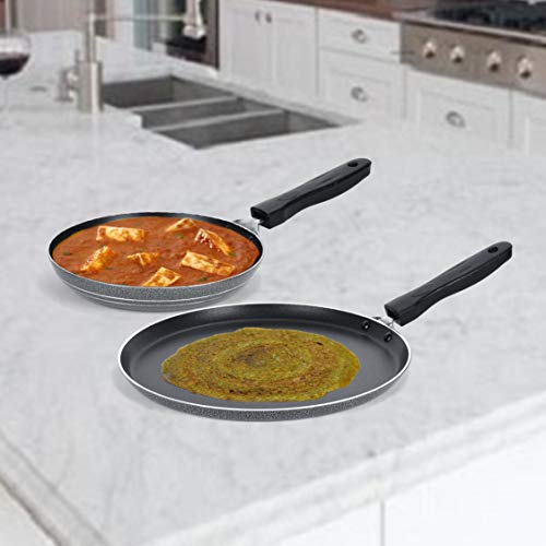 Image of SUMEET Aluminium Non Stick Plata Cookware Set (Silver, Dosa Tawa - 26.5Cm Dia, Tapper pan - 0.6Ltr - 20Cm Dia)