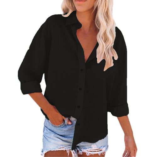 Chemise en lin pour femme, chemise basique surdimensionnée à manches longues Y2K, chemise boutonnée, légère, ample, haut de travail, grande taille, couleur unie, respirant, veste à manches longues