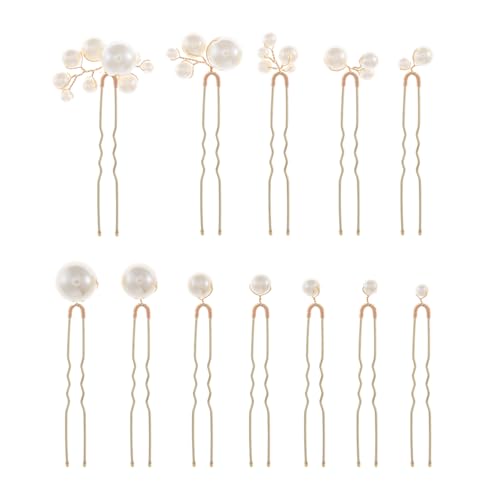 12 Pieces Bridal Wedding Hair Pins Handmade Pearl Bridal Hair Accessories for Brides Women Girls Gold