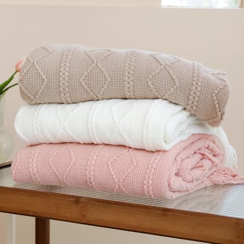 Couverture de canapé tricotée beige grand jeté de lit