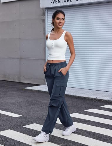 Cargo Pants Women Elastic Waisted Parachute Hiking Pants with Pockets Water-Resistant Lightweight Baggy Pants - Image 5