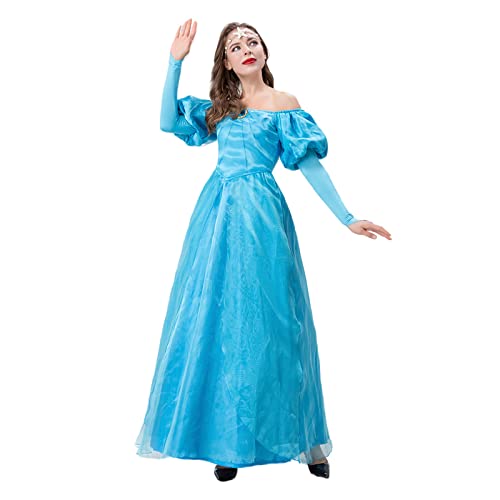 OMKMNOE Cinderella Prinzessin Kleid, ​Cosplay Cinderella Bühne Play Show Geschenk Kostüm Halloween Kleider Damen Kleid Zeige,Blau,XL Cover