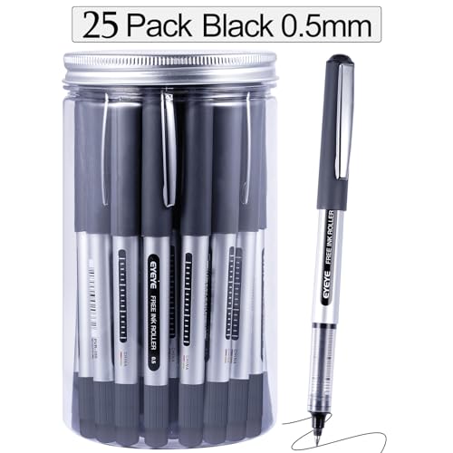 Eyeye 155 Bullet Tip Rollerball Pens, 25 Pack Black Liquid Ink Rollerball Pens thumb #7