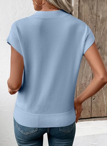 Image of EVALESS Short Sleeve Sweater for Women Crewneck Color Block Knit Tops 2026 Summer Trendy Cap Sleeve Sweater Vest