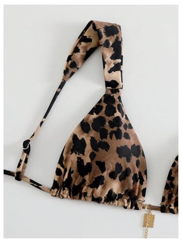 WDIRARA Women's Sexy Leopard Print Halter Triangle Bikini Top Swimsuit Tops4