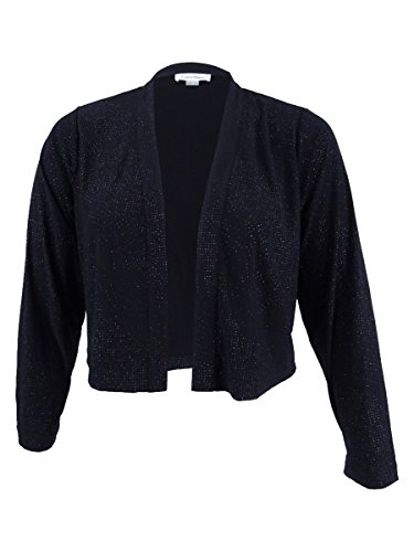 Calvin Klein Women's Plus Size Shimmer Long Sleeve Shrug, Black 16, 2X