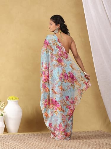 Image of Garden Vareli Summer Roganza Viscose Brasso Floral Print Saree with Unstitched Blouse Piece