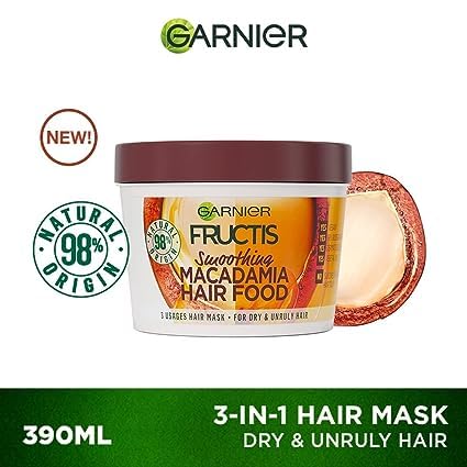 Miniatura 2 de Fructis, Mascarilla capilar para cabello seco rebelde, alisar y nutrir, alimento para el cabello Macadamia, 13.2 fl oz