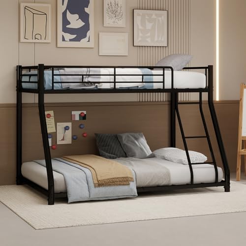 Lit superposé métallique double et simple, cadre de lit superposé métallique robuste, lit superposé double et simple avec échelle et garde-corps sur toute la...