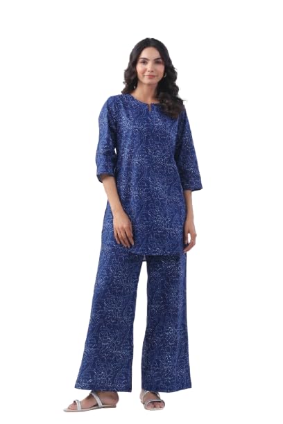 Image of JISORA Women's Cotton Blue Co-ord Set