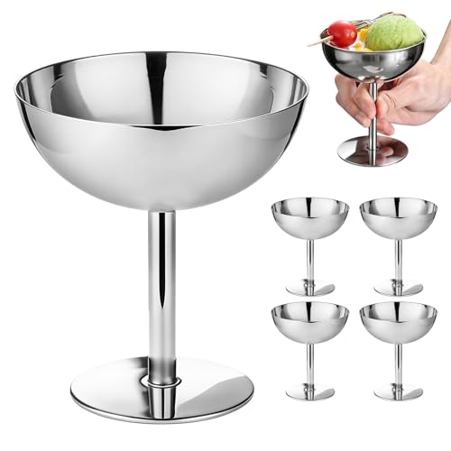 Lot 4 Coupe à Glace, 240 ml Bol à Dessert en Acier Inoxydable, Bol à Crème Glacée, Diamètre 10 cm, Coupes à Dessert, Coupe à Crème, Idéales pour...