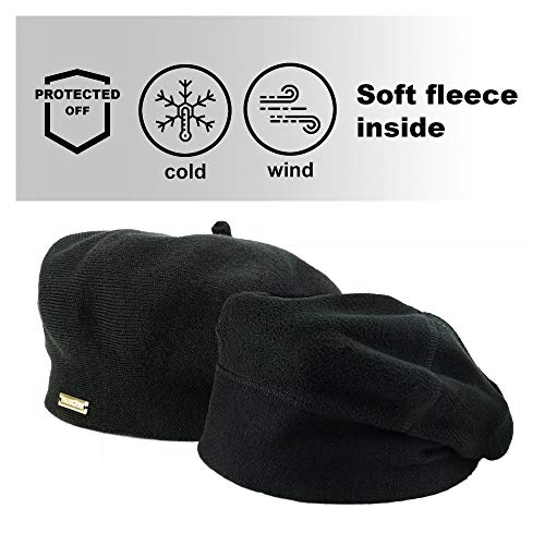 Braxton Black Beret - Warm Lined Wool Angora Knit Berets - French Paris Hat For Women #TOP1