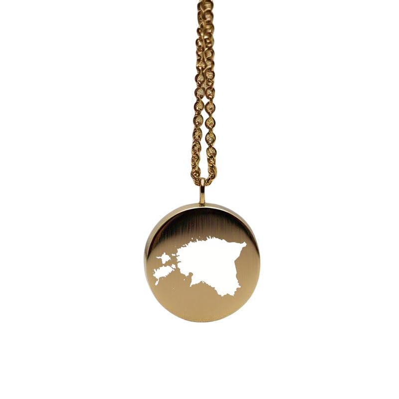 Pendentif carte de l'Estonie breloque Terre argent et or médaillon gravé aventure