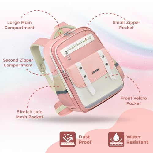Image of Storite School Bag for Kids Girls 20L | Cute Waterproof Backpack with Chest Strap | Large Capacity Backpack with 180 Wide Opening|Bottle Pocket & Organizer