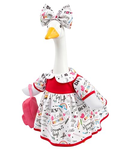 GigaCircle Back to School Porch Goose Outfit with Tote Bag & Bow 23 Lawn Cement Goose Clothes for School Classroom Patio Yard Garden Geese Decoration Gift for Mom Grandma