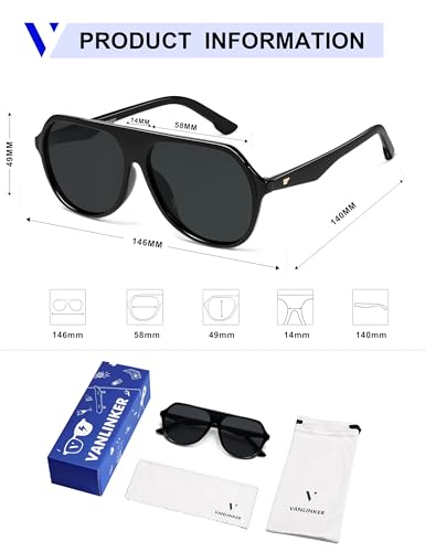 Image of VANLINKER Retro Oversized Polarized Aviator Sunglasses for Women Men Vintage 70s Big Square Aviators VL9851