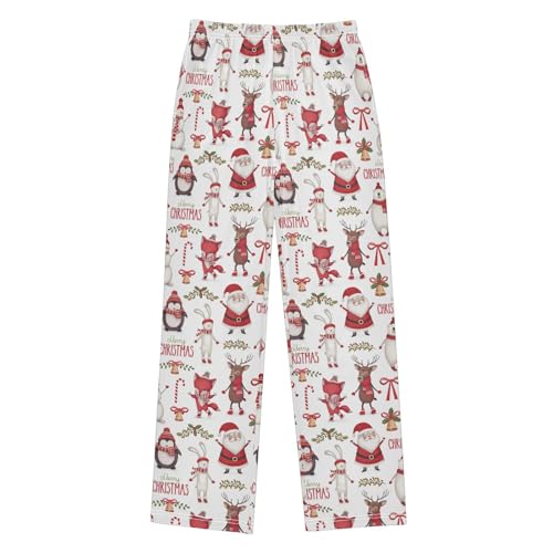 ZZXXB Merry Christmas Bear Penguin Boys Long Pants Soft Trousers Elastic Waist Kids Lounge Bottoms with Pockets S-XL