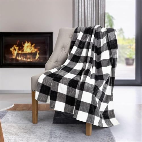 Safdie & Co. Flannel Printed Ribbed 48x60 White Plaid Ultra Soft Throw, Black - 65903.Z.06 by Safdie & Co. - Image 2