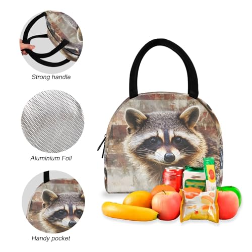 American Raccoon Print Backpack Set with Lunch Bag, Large Capacity Travel Backpacks and Lunch Box Insulated for Commute Hiking Picnic4