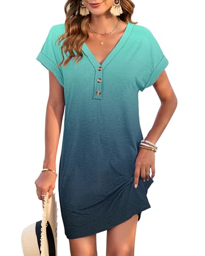 MOLERANI Women's Casual T Shirt V Neck Dress Summer Button