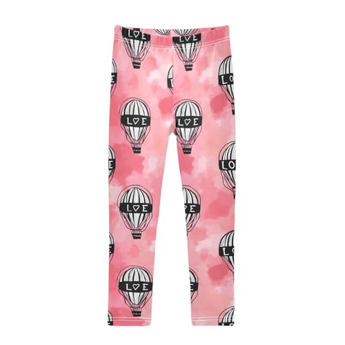 ALAZA Girls' Leggings Children's Yoga Pants Skinny Printed Dance Hot Air Balloon Love Comfortable 4T