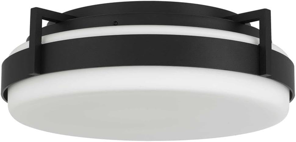 BOWERY HILL Modern Aluminum LED Outdoor Flush Mount, Black Finish, 15-Inch with Adjustable 5-CCT Lighting, Etched White Glass Diffuser, 25W 1100 Lumens, Durable Porch or Exterior Light