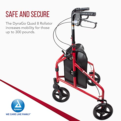 Dynarex Dynago Zoom Rollator Is Foldable, Lightweight, And Travel Friendly, This 3-Wheel Rolling Walker Has A 250 Lb. Weight Capacity, Includes A Large, Removable Storage Pouch, Red Frame, 1 Rollator #TOP4