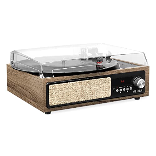 Victrola 3-in-1 Bluetooth Record Player with Built in Speakers and 3-Speed Turntable, Farmhouse Walnut
